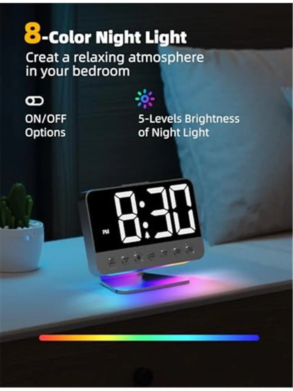 Digital Alarm Clock Large Display Loud Sound USB Charging Night Light Bedside